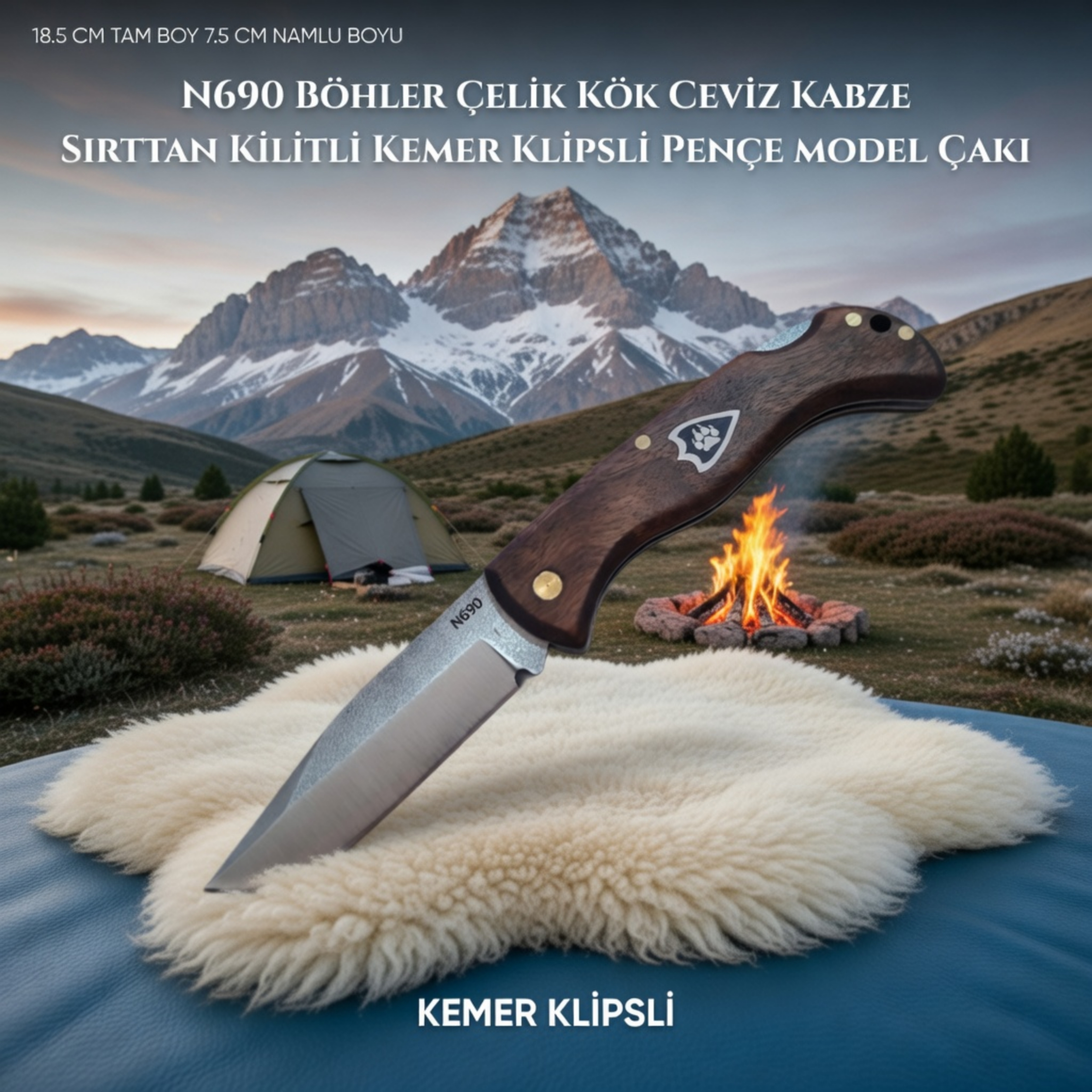 N690 Böhler Çelik Kamp Çakısı 18,5 cm
