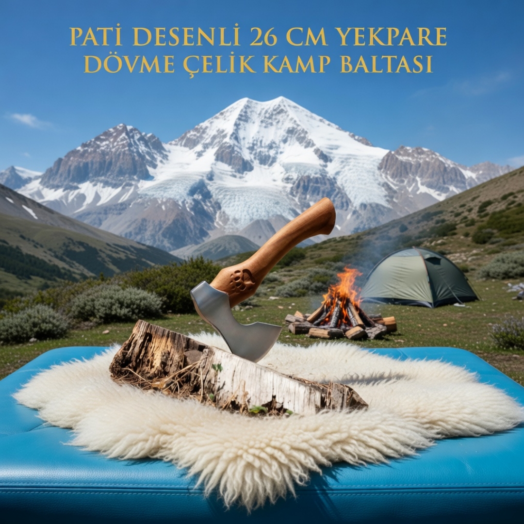 Küçük Dövme Çelik Pati Desenli Kamp Baltası 26 cm