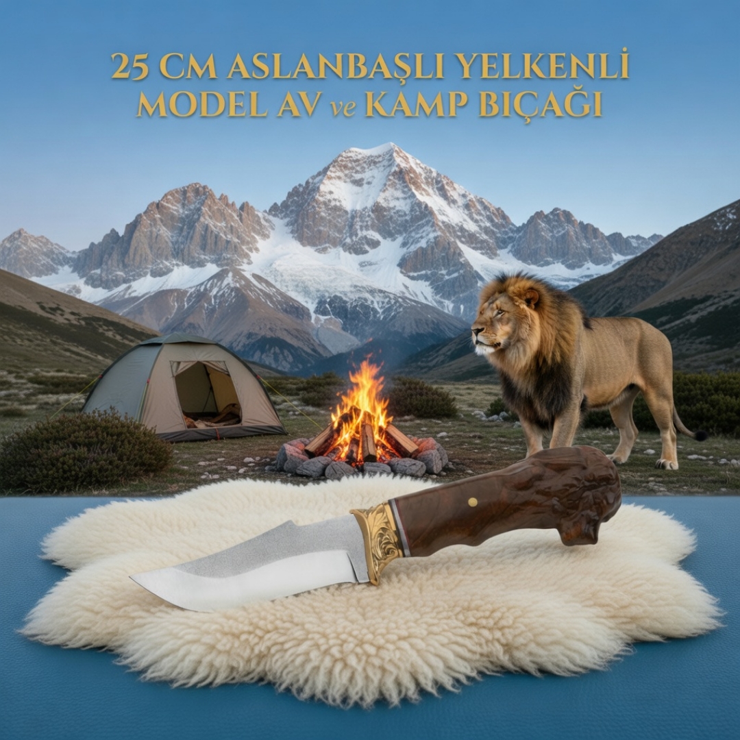 Aslan Başlı Yelkenli Av ve Kamp Bıçağı 25cm