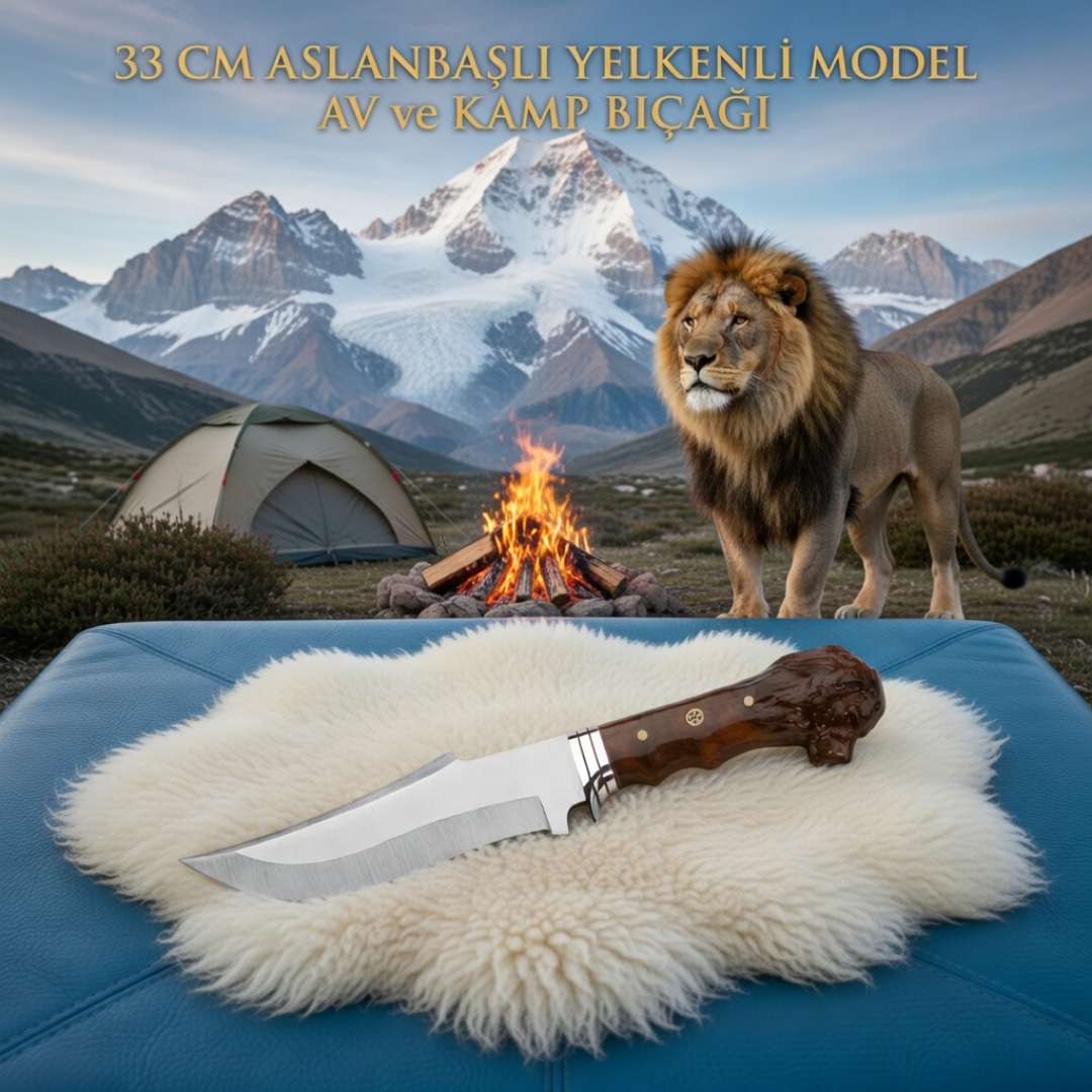 Aslan Başlı Yelkenli Av ve Kamp Bıçağı 33cm