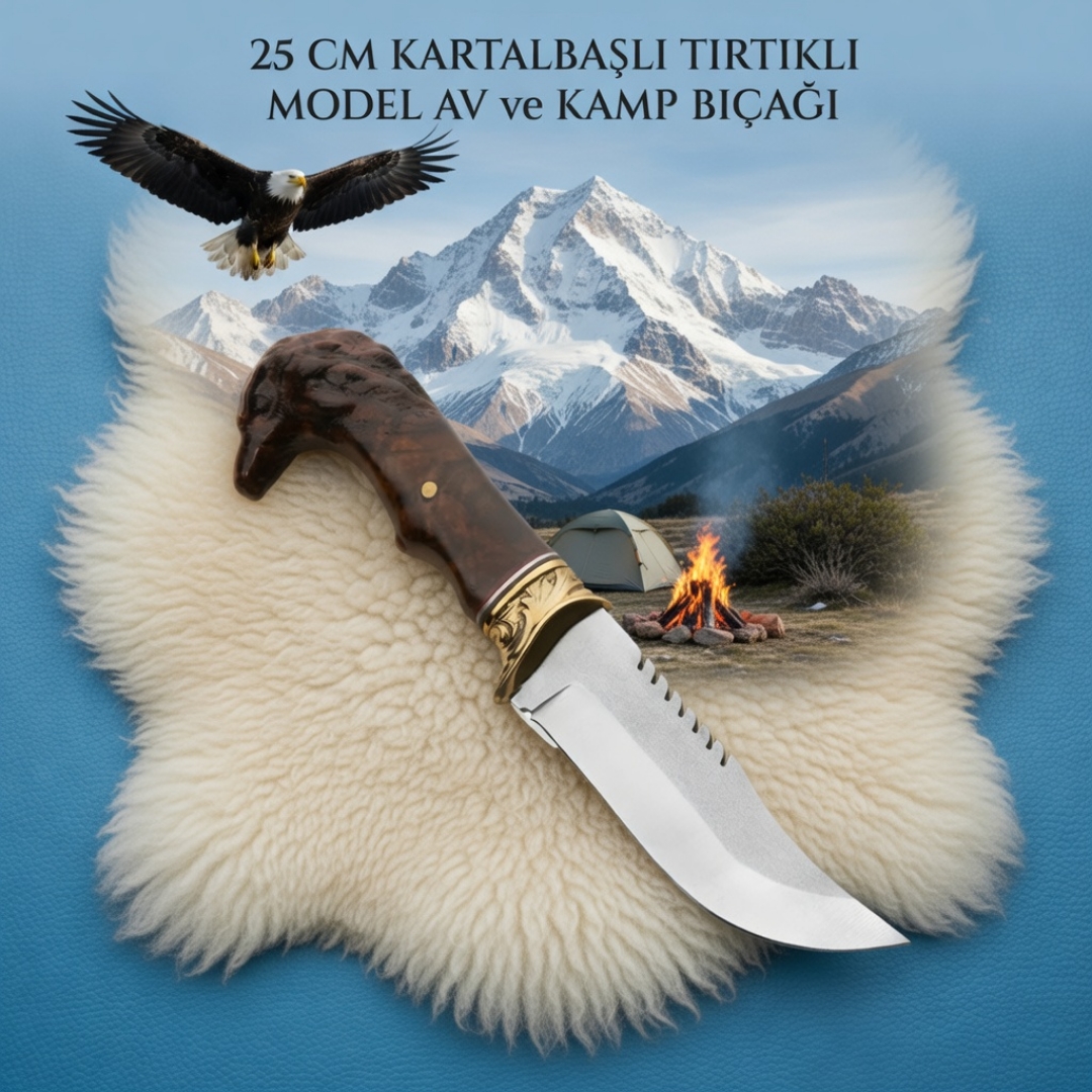 Kartal Başlı Tırtıklı Av ve Kamp Bıçağı 25 cm