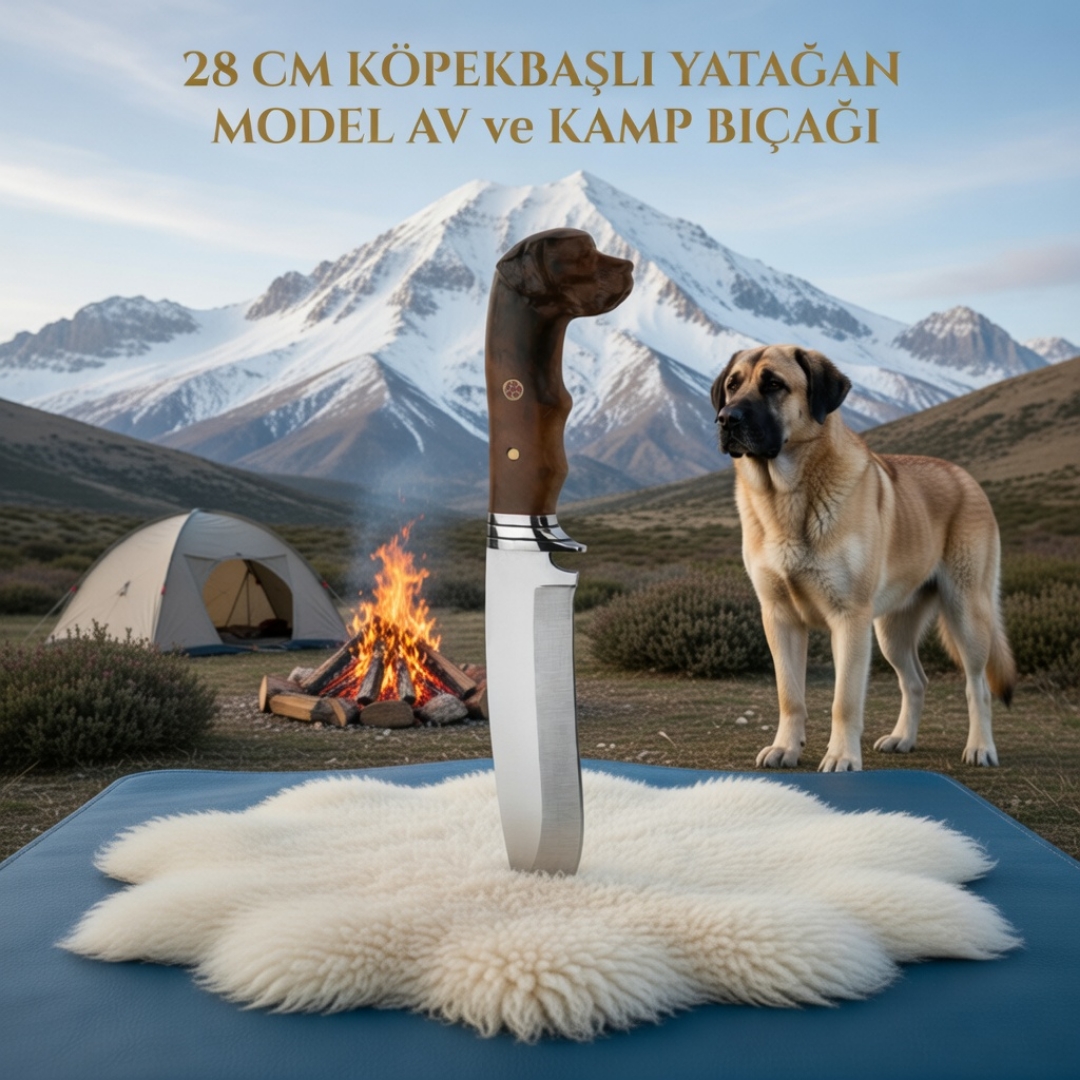 Köpek Başlı Yatağan Av ve Kamp Bıçağı 28 cm