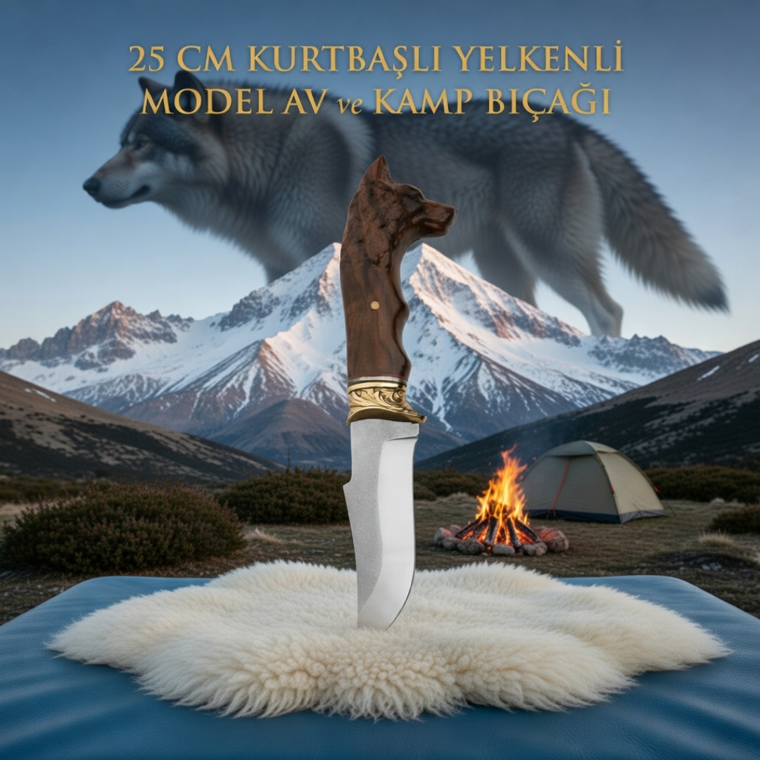 Kurt Başlı Yelkenli Av ve Kamp Bıçağı 25 cm