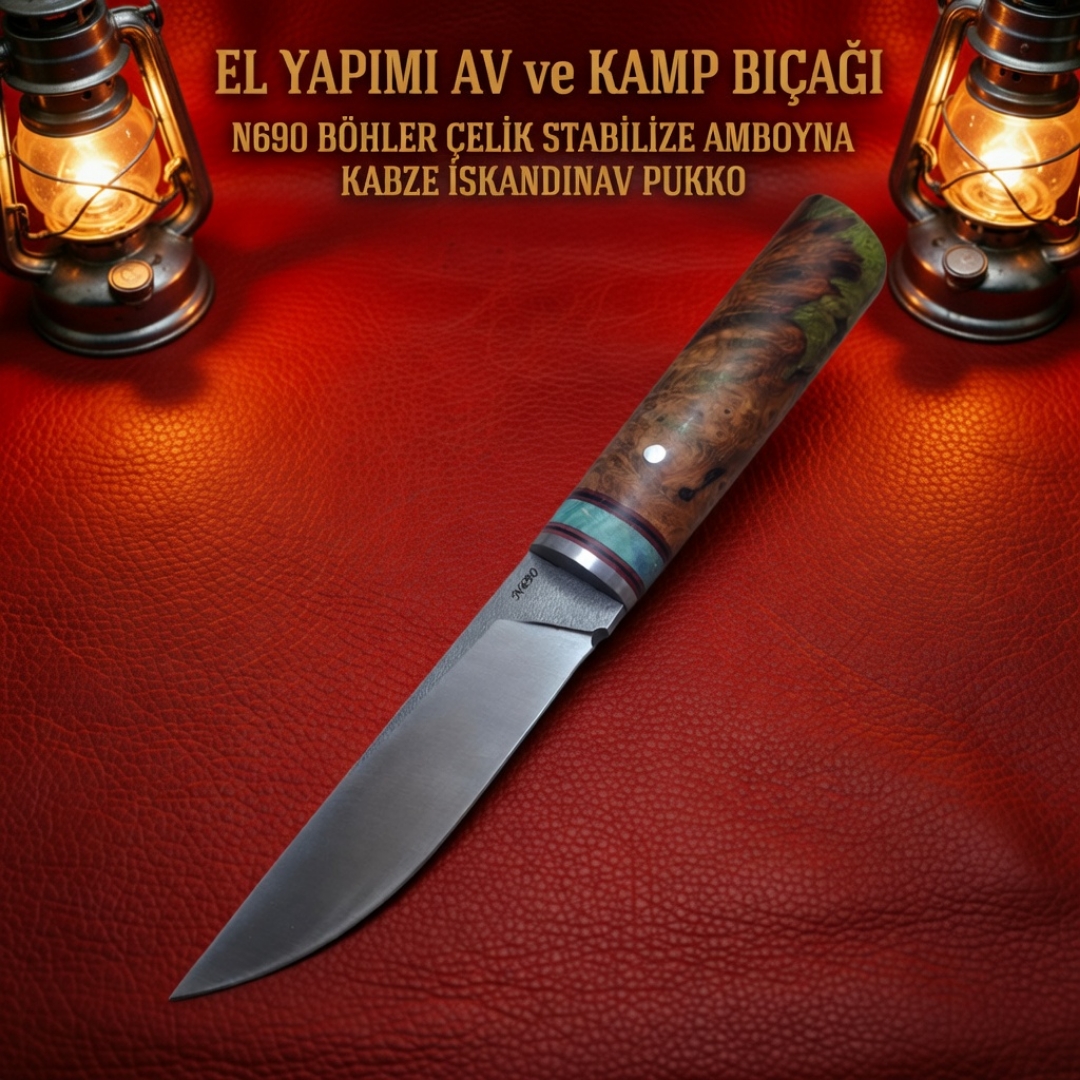 N690 Böhler Çelik Stabilize Amboyna Kabze İskandinav Pukko