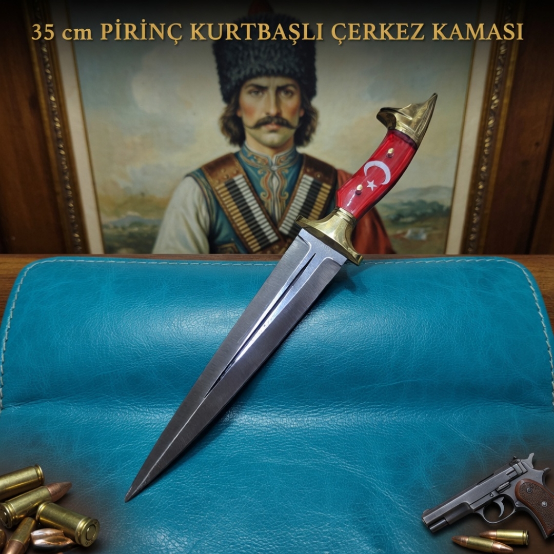 Pirinç Kurtbaşlı Ayyıldız Mika Kabze Kama 4116 Alman Çeliği