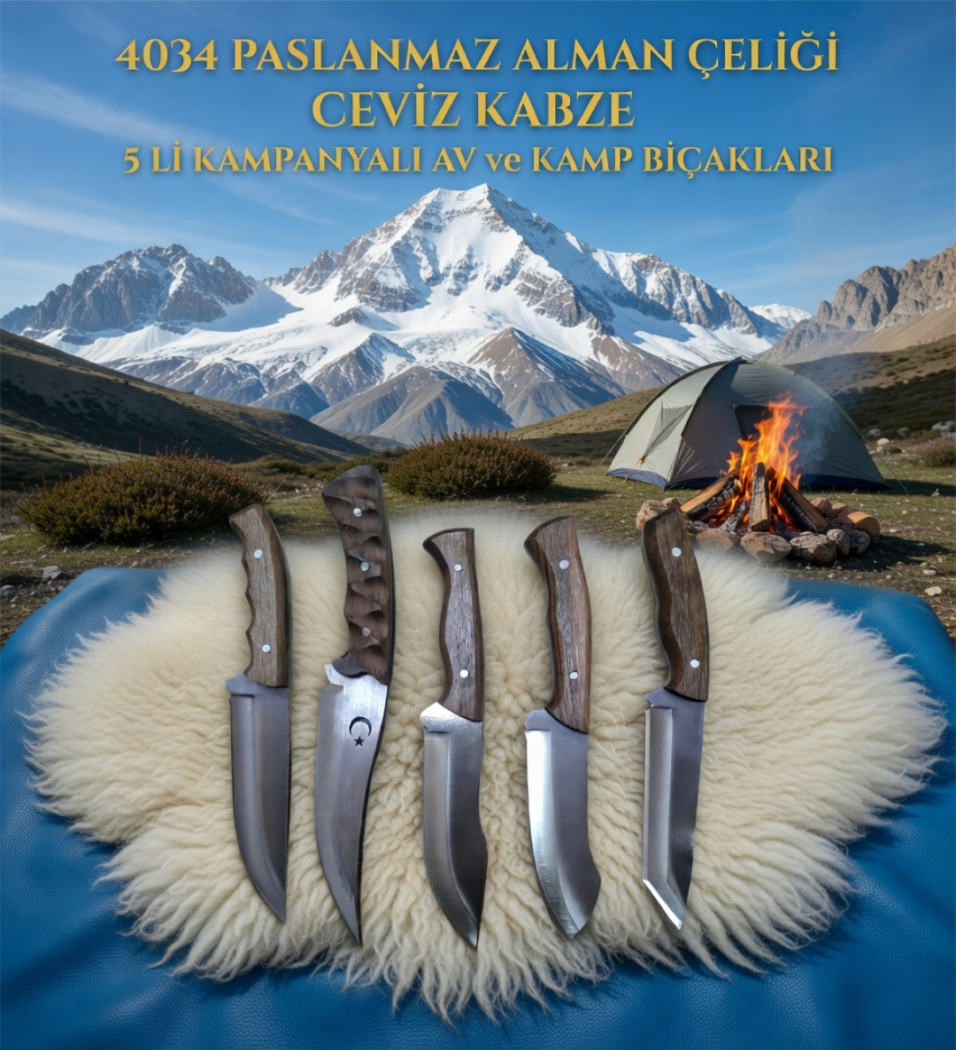 Kampanyalı Av ve Kamp Bıçakları 5 li Lot Halinde
