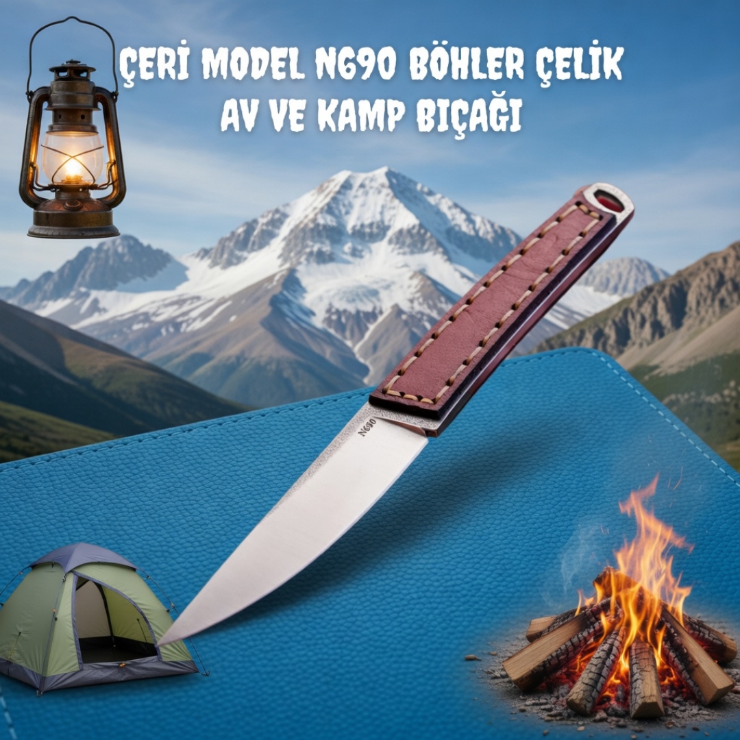 Çeri Model 20 Cm Vekata Deri Kabze Av Bıçağı N690 Böhler