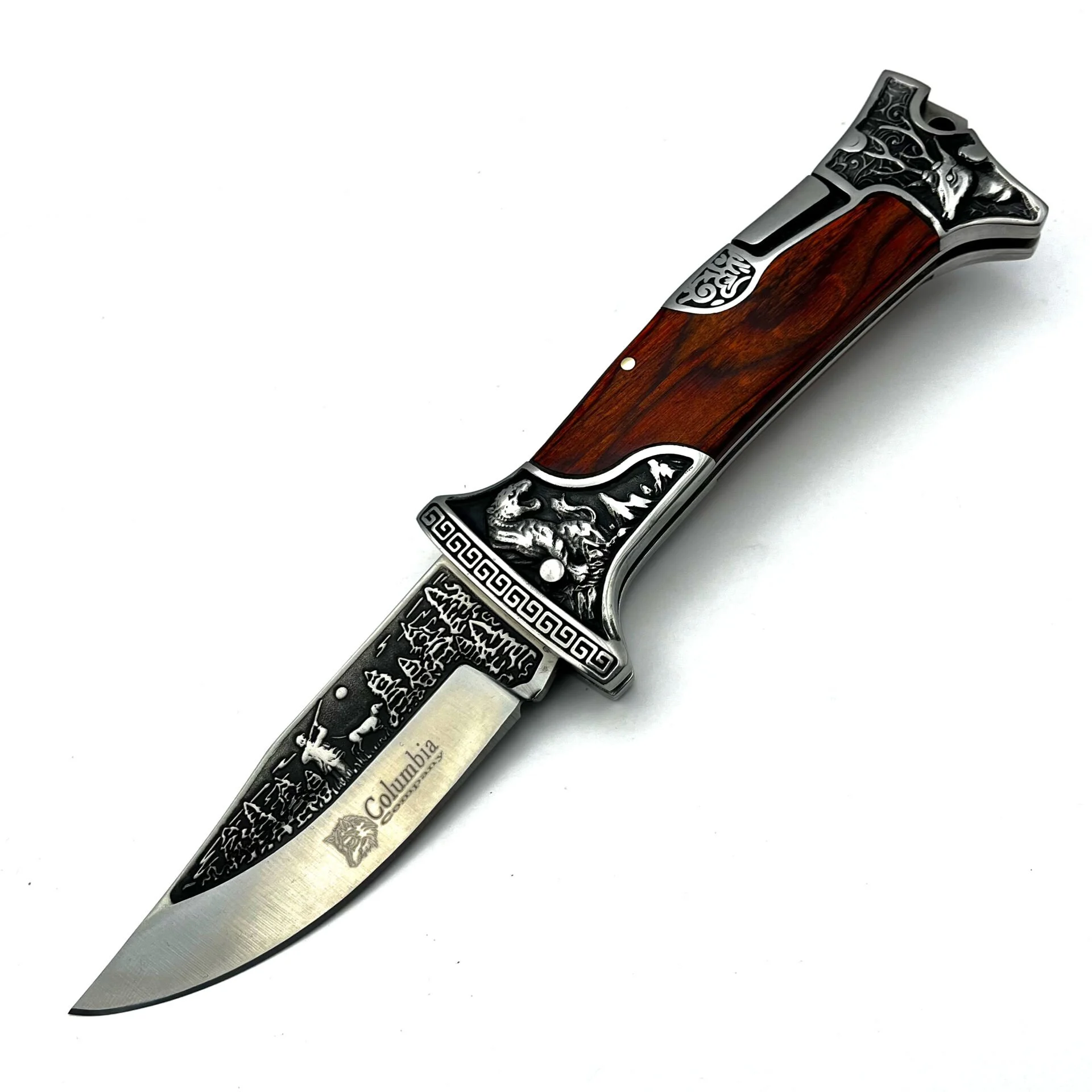Columbia A-3188-A Gül Ağacı Kabzeli Avcı Gravürlü Çakı