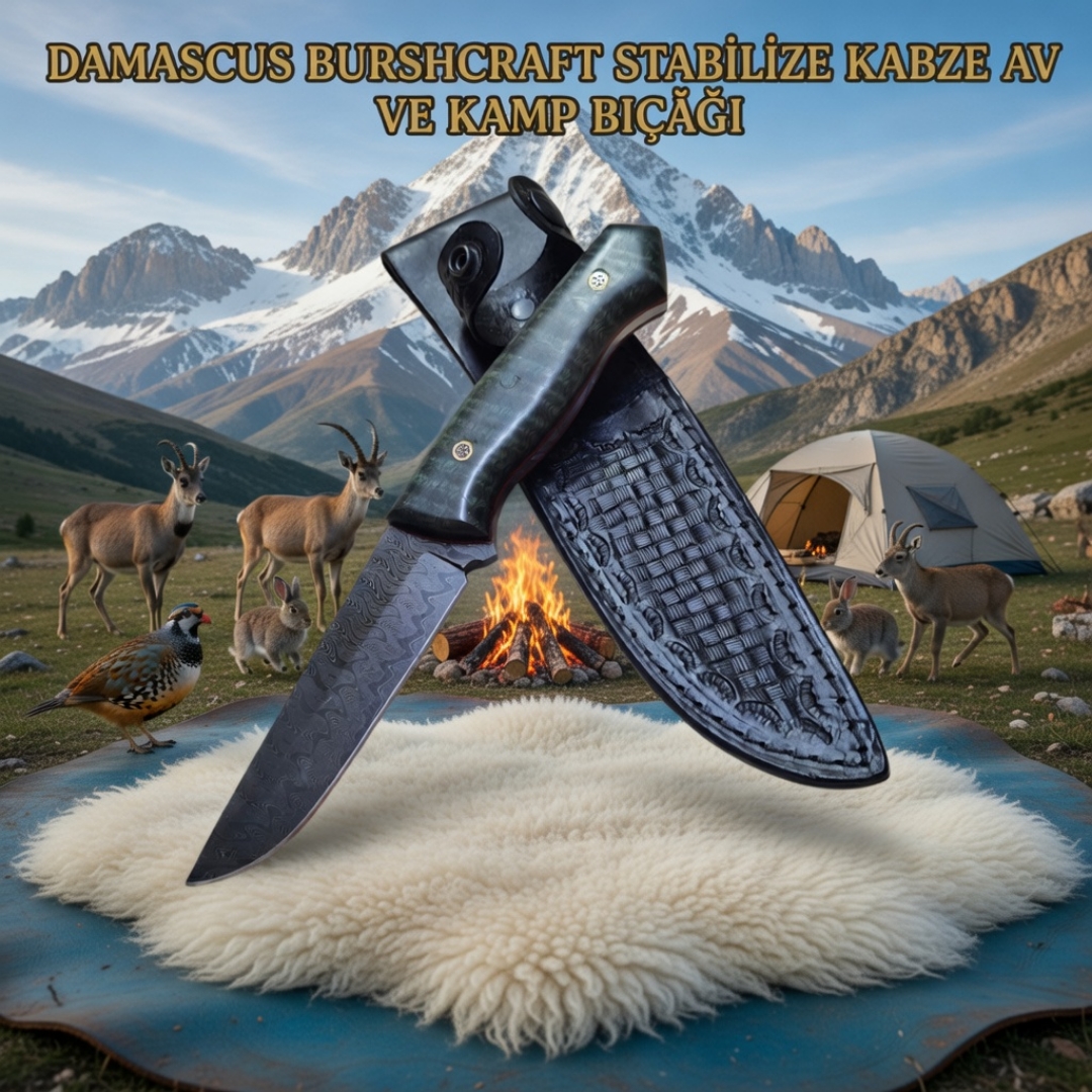 Yerli Damascus Bushcraft Av ve Kamp Bıçağı