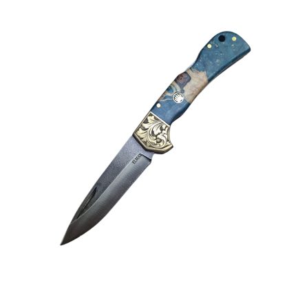 El Yapımı Kilitli Kompakt Stabilize Kabze Pirinç Balçak Gravürlü Elmax Toz Metal Çelik Çakı